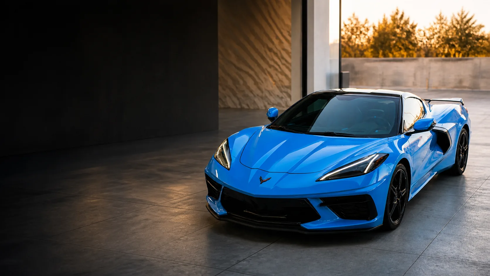Glossy blue Corvette after paint correction and ceramic coating in San Diego